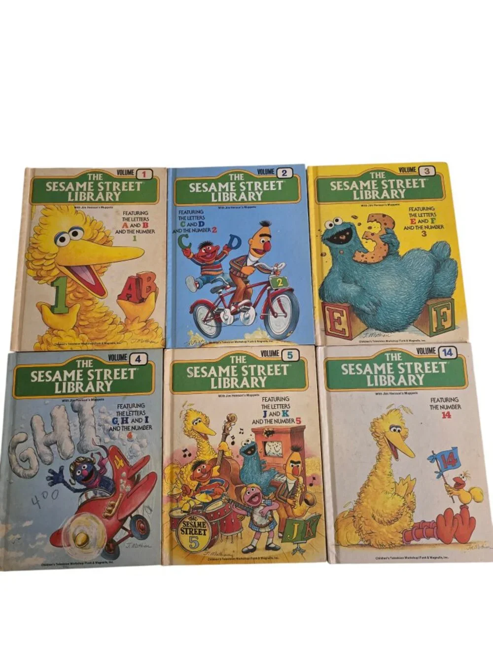 Vintage Sesame Street Library Lot Vol 1-5 & Vol 14 HC Books Big Bird Cookie